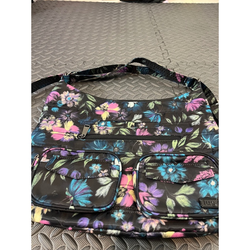 LUG Zipliner Convertible Hobo Bag Bloom Black Floral Purse Travel Shoulder Bag - Picture 4 of 13